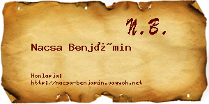 Nacsa Benjámin névjegykártya